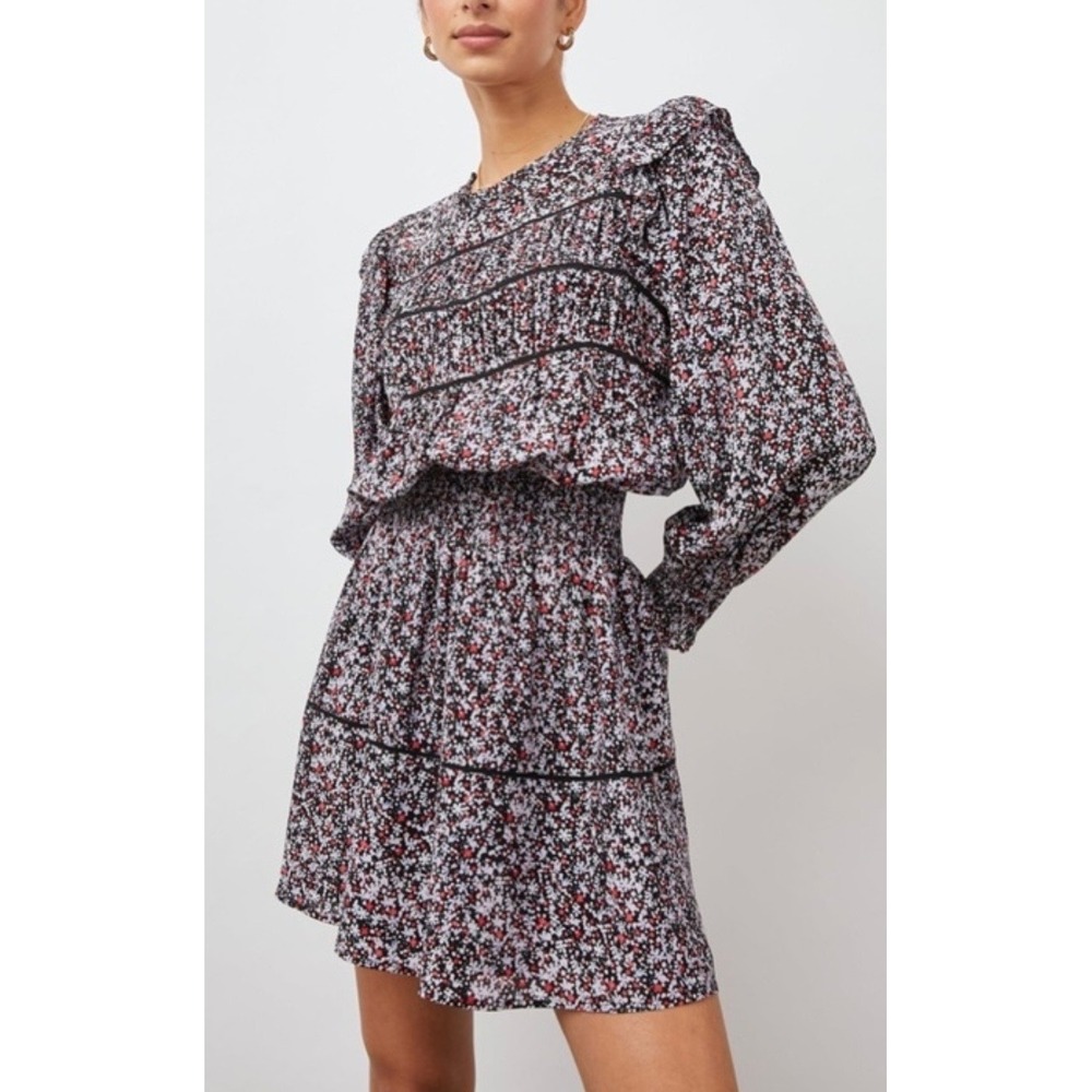 Rails Faren Midnight Meadow Floral Smocked Mini Dress Black Red Purple Medium